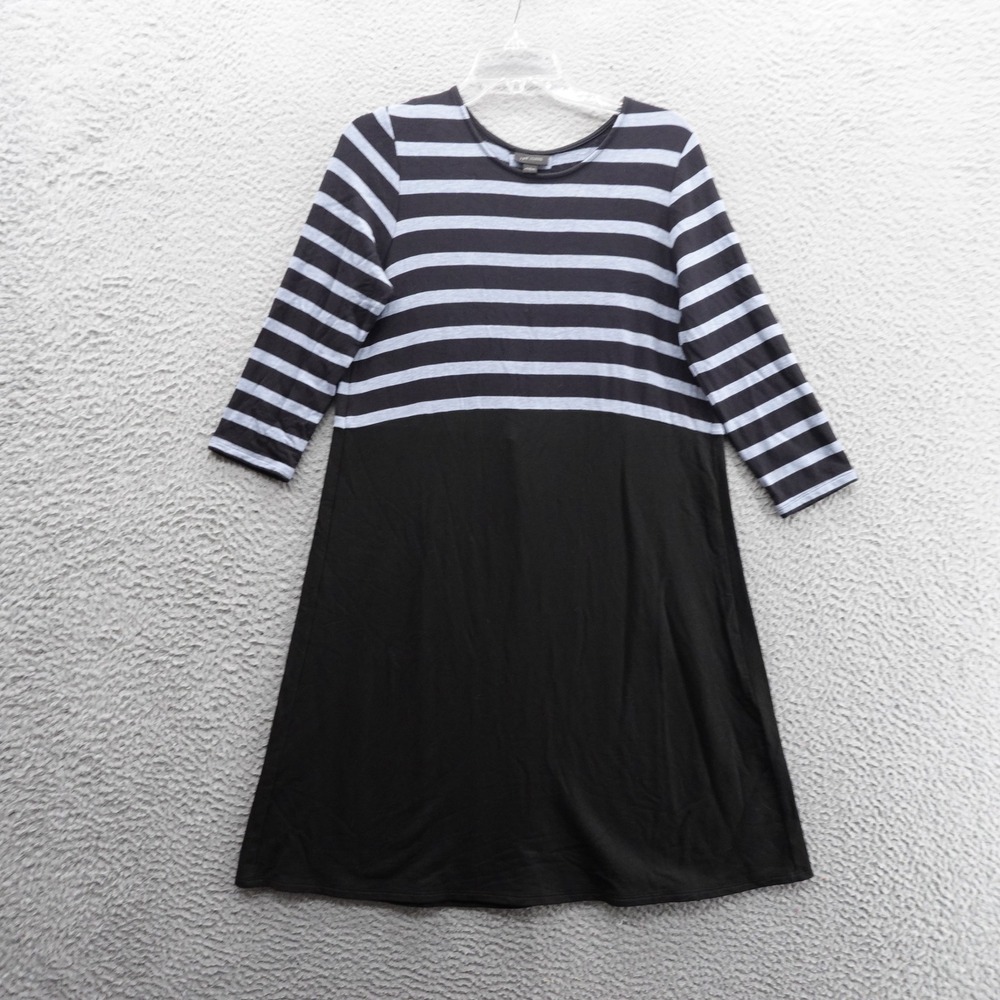 J Jill Wearever Striped A Line Dress Small Black Blue Womens Stretch Knit